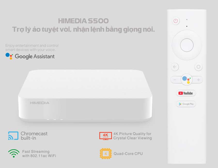 Android tv box Himedia S500 - Android TV 9.0 hỗ trợ tìm kiếm bằng giọng nói